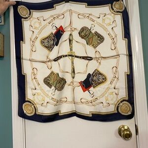 Elegant Navy and Cream Scarf with Equestrian Design